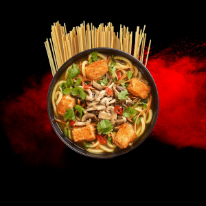 Kare Burosu Ramen (vg) featuring vegan noodles in a rich curry broth.