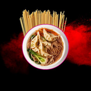 Vegetable Gyoza Ramen with noodles, vegetable dumplings, and flavorful broth.