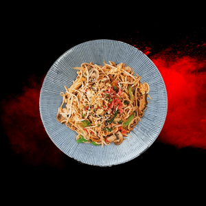 Yasai Yaki Soba Mushroom (v) from Wagamama menus and prices 2025, with stir-fried soba noodles, mushrooms, and fresh vegetables in a savory sauce.